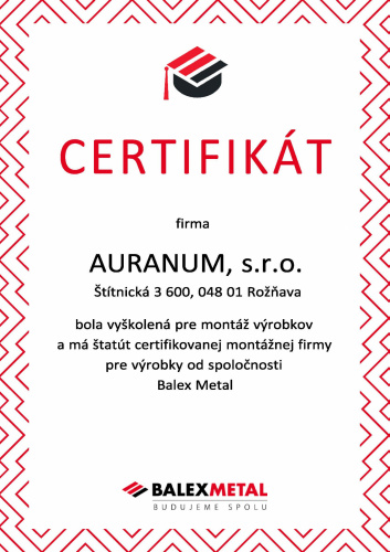 Montáž výrobkov a štatút certifikovanej montážnej firmy pre výrobky od spoločnosti Balex Metal
